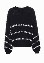 Women's Textured Knit Crewneck Sweater Geometric Stripe Pattern
