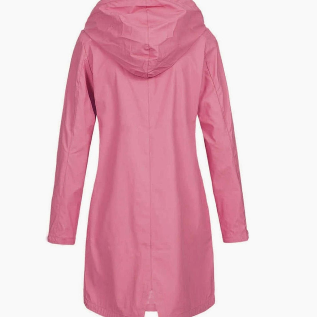 Women's Waterproof Hooded Raincoat Longline Zip-Up Jacket