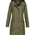 Women's Waterproof Hooded Raincoat Longline Zip-Up Jacket - Dark Green