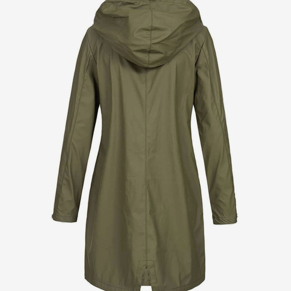Women's Waterproof Hooded Raincoat Longline Zip-Up Jacket