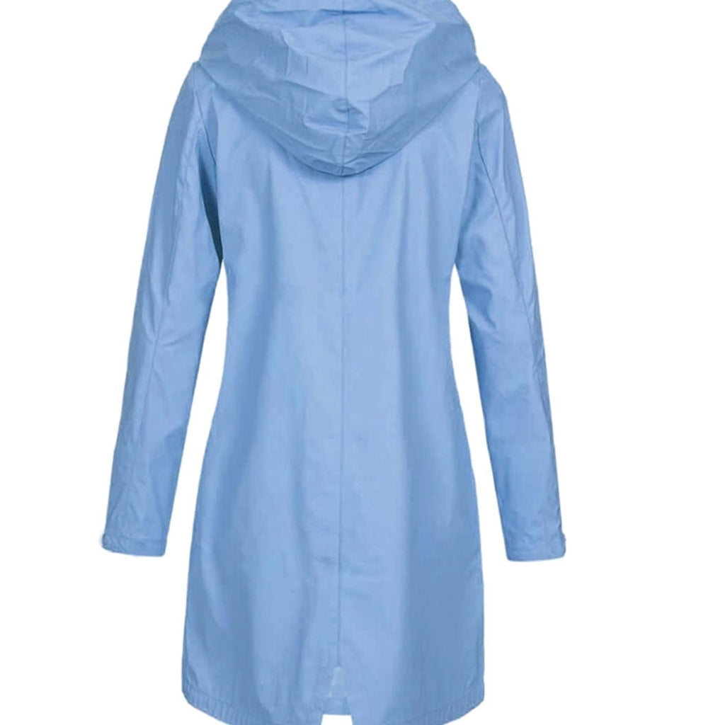 Women's Waterproof Hooded Raincoat Longline Zip-Up Jacket