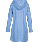 Women's Waterproof Hooded Raincoat Longline Zip-Up Jacket