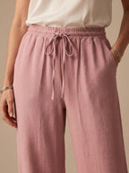 Women's Wide-Leg Casual Palazzo Trousers Drawstring Waist Side Pockets