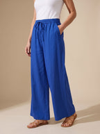 Women's Wide-Leg Palazzo Drawstring Waist Trousers Pockets
