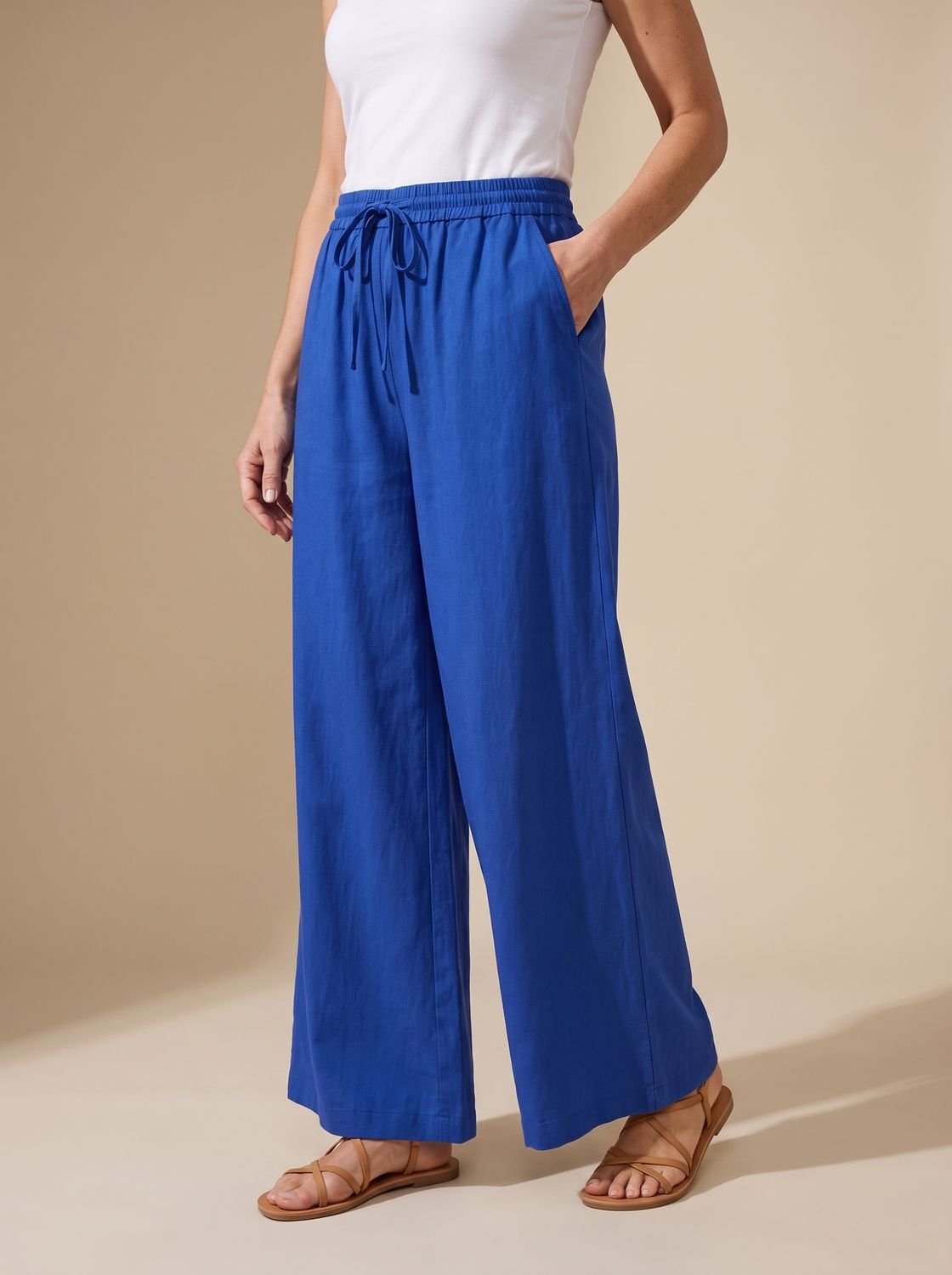 Women's Wide-Leg Palazzo Drawstring Waist Trousers Pockets