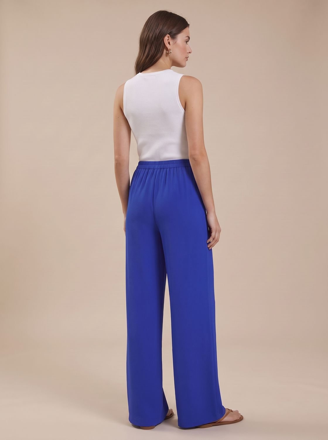 Women's Wide-Leg Palazzo Drawstring Waist Trousers Pockets