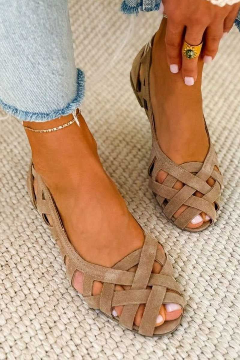 Women's Woven Flat Comfort Sandals Suede Open-Toe Caged Ballet - Style 2
