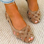 Women's Woven Flat Comfort Sandals Suede Open-Toe Caged Ballet